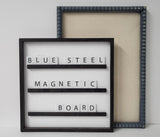 Calming slate blue large pin board for home or office, relaxed bluish gray fabric magnetic board for coastal mudroom, Available in Modern, Traditional, or Ornate Frame Style in small to large sizes.