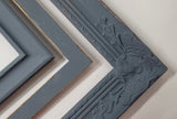 Calming slate blue large pin board for home or office, relaxed bluish gray fabric magnetic board for coastal mudroom, Available in Modern, Traditional, or Ornate Frame Style in small to large sizes.