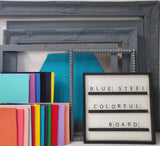 Calming slate blue large pin board for home or office, relaxed bluish gray fabric magnetic board for coastal mudroom, Available in Modern, Traditional, or Ornate Frame Style in small to large sizes.