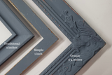 Calming slate blue large pin board for home or office, relaxed bluish gray fabric magnetic board for coastal mudroom, Available in Modern, Traditional, or Ornate Frame Style in small to large sizes.