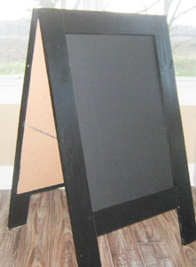Sleek and stylish black professional easel sidewalk chalkboard for signage and messaging  with chalk markers or chalk, Glossy black hand crafted and sophisticated sandich sign