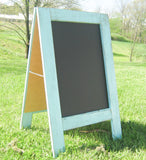 Stylish and portable light turquoise sidewalk easel chalkboard, 38x 25 Coastal feeling handcrafted distressed aqua blue restuarant sandwich sign