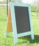 Stylish and portable light turquoise sidewalk easel chalkboard, 38x 25 Coastal feeling handcrafted distressed aqua blue restuarant sandwich sign