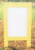 Bright and cheerful, sunny yellow dry erase sidewalk sign with a sleek semi gloss finish, 38 x 25 vibrant business or restaurant sandwich board