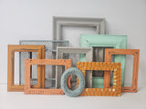 Eclectic coastal beach picture frame set for cherished photos and artwork giving that beachy feel, in many sizes and styles.  Sets of 5, 7, 10, and 15 available