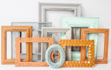 Eclectic coastal beach picture frame set for cherished photos and artwork giving that beachy feel, in many sizes and styles.  Sets of 5, 7, 10, and 15 available