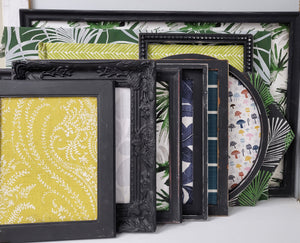Unique Artful Botanical Black Framed Pinboard to Elevate Your Space for notes, messages, and ideas, Nature Inspired Fabric Board in Various Styles