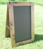 Warm, natural wood, walnut stained sidewalk sign with chalk board for signage, Modern rustic easel sandwich chalkboard sign 38 x 25