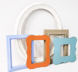 Artful display of mixed picture frames in a modern, rustic color palette, Hanging or Easel photo frames in sets of 5, 7, 10, 15 for a eclectic gallery wall