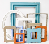 Artful display of mixed picture frames in a modern, rustic color palette, Hanging or Easel photo frames in sets of 5, 7, 10, 15 for a eclectic gallery wall