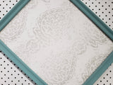 Serene lighter turquoise wall mounted bulletin with a neutral linen fabric, Available in Modern, Traditional, or Ornate Style of Frame and Small to Large Size, Agave
