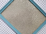 Serene lighter turquoise wall mounted bulletin with a neutral linen fabric, Available in Modern, Traditional, or Ornate Style of Frame and Small to Large Size, Agave