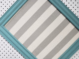 Serene lighter turquoise wall mounted bulletin with a neutral linen fabric, Available in Modern, Traditional, or Ornate Style of Frame and Small to Large Size, Agave