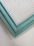 Serene lighter turquoise wall mounted bulletin with a neutral linen fabric, Available in Modern, Traditional, or Ornate Style of Frame and Small to Large Size, Agave