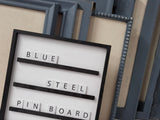 Calming slate blue large pin board for home or office, relaxed bluish gray fabric magnetic board for coastal mudroom, Available in Modern, Traditional, or Ornate Frame Style in small to large sizes.