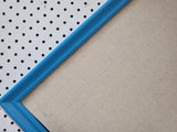 Fun and Vibrant bright blue framed fabric memo board for kids' artwork, Available in Modern, Traditional, or Ornate Frame Style in small to large sizes.