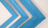 Fun and Vibrant bright blue framed fabric memo board for kids' artwork, Available in Modern, Traditional, or Ornate Frame Style in small to large sizes.