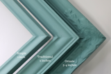 Serene lighter turquoise wall mounted bulletin with a neutral linen fabric, Available in Modern, Traditional, or Ornate Style of Frame and Small to Large Size, Agave