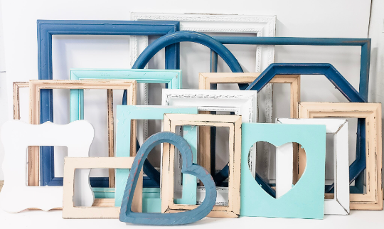 Serene coastal mismatched, decorative wall frames with a beachy vibe for an eclectic gallery wall