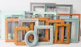 Casual, beachy family picture frames for wall with a coastal look, Relaxing mixed collection of unique gallery wall photo frames