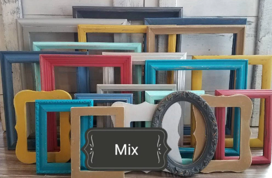 Neutral and colorful funky coordinating variety of picture frames for a bedroom, office or mudroom, Trenton