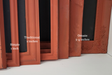 Earthy Red Framed Bulletin Board with a Neutral Linen Fabric in Various Sizes and Frame Options for a Warm Feel